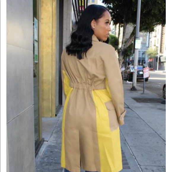 NWT Super Chic trench coat khaki w/yellow SZ L - Picture 7 of 9